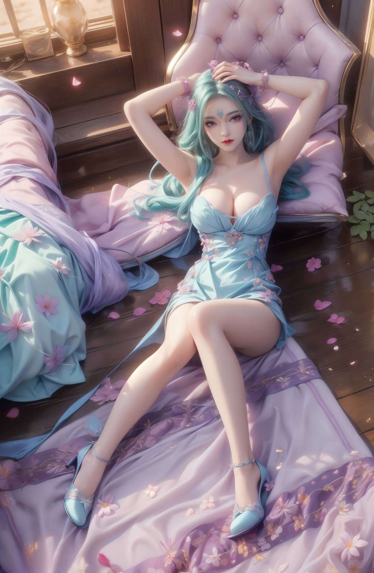 以古风为基调绘制出对称的手机桌面美女图案