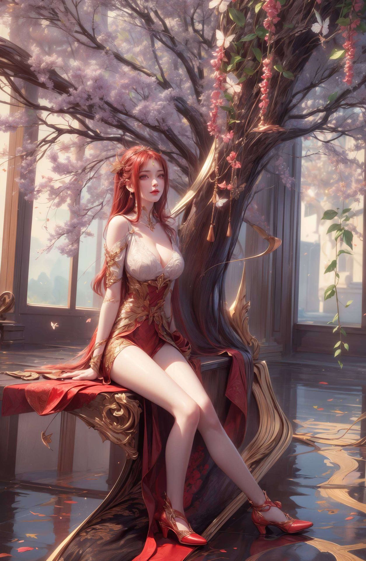 这款超精致几何4k高清国漫女生壁纸细腻描绘出凤凰展翅的华丽瞬间