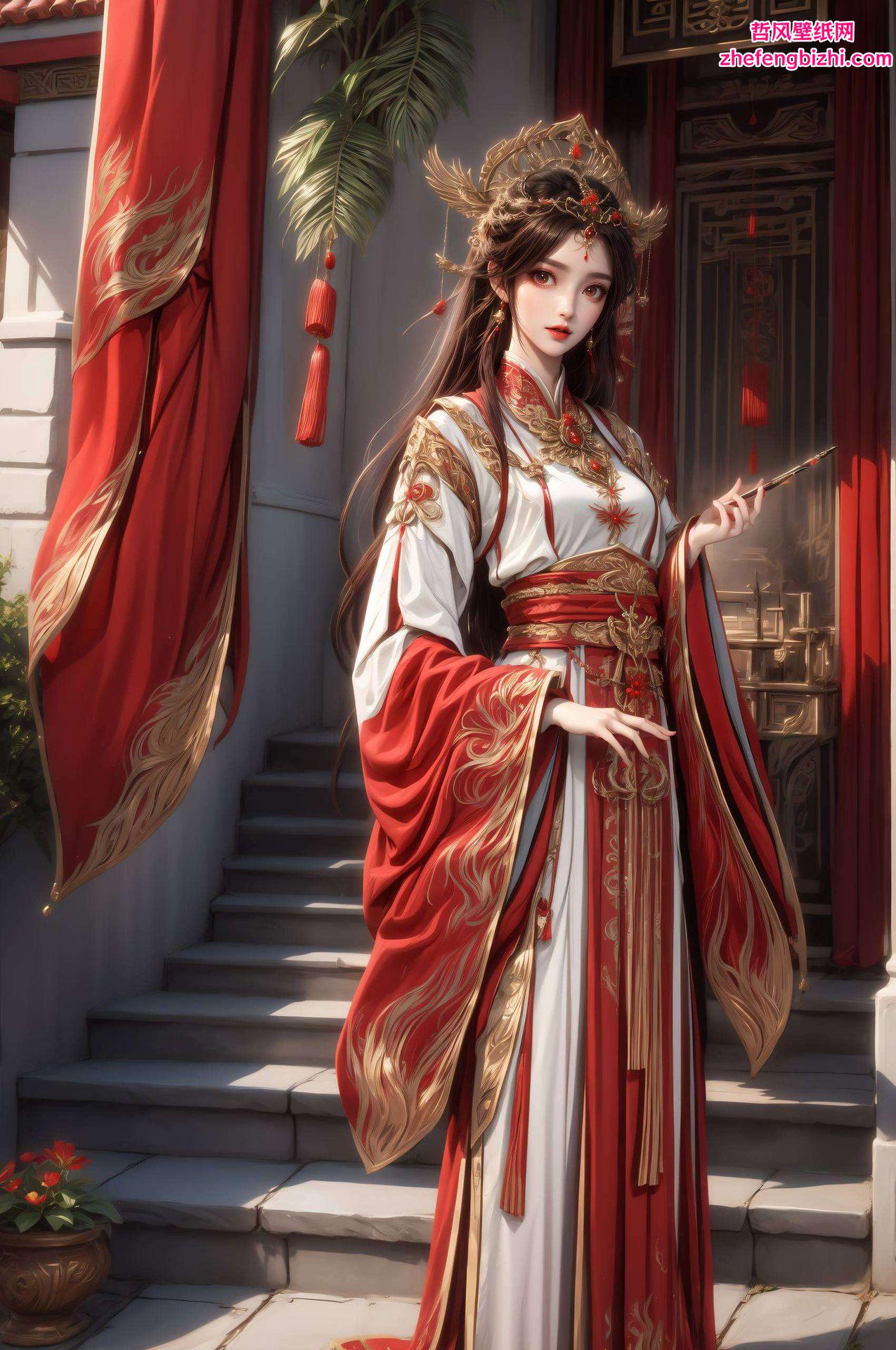 国漫女神火灵儿翩翩起舞她的灵动身影与桌布的细腻纹理相映成趣