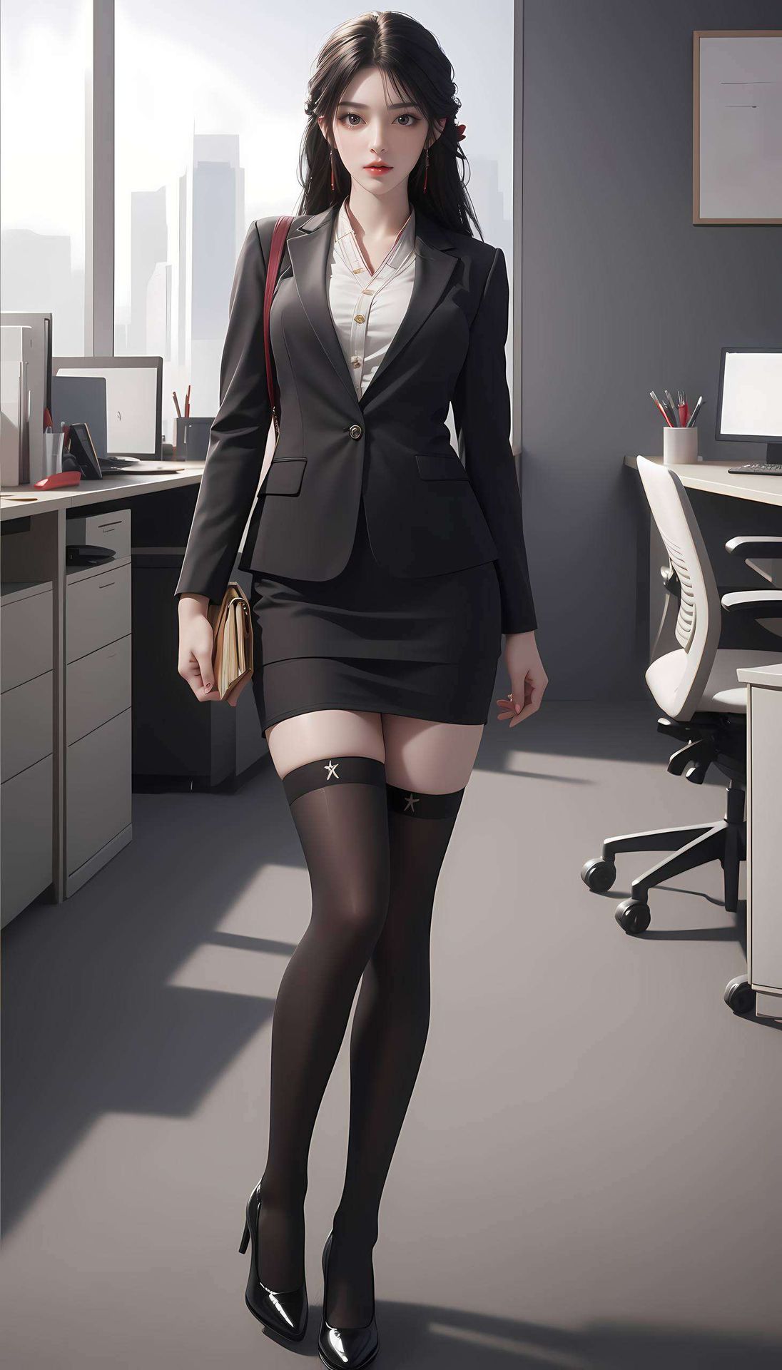 让她的风采点亮你的电脑屏幕吧！眼神中闪烁着智慧的光芒