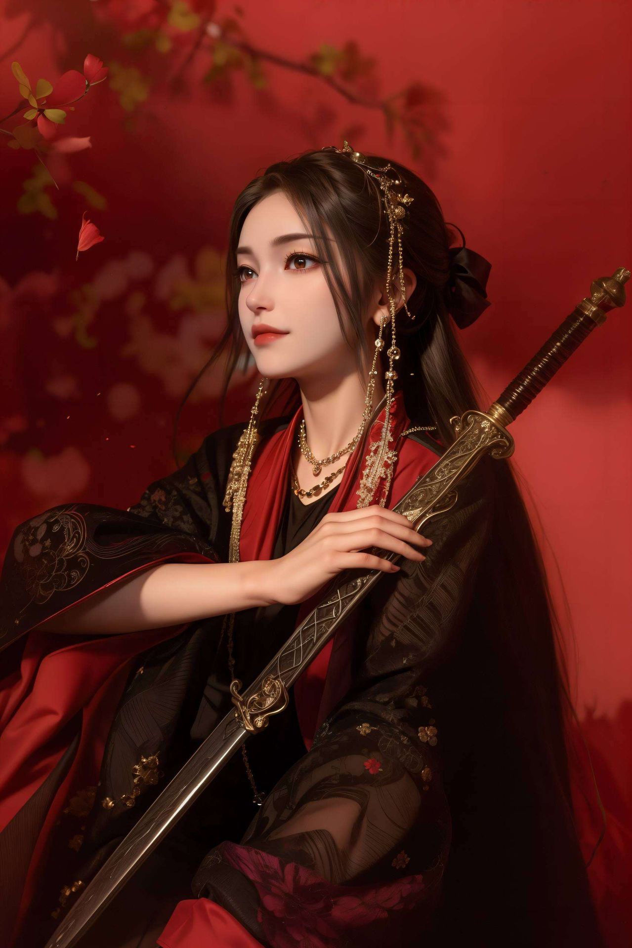 这款AI绘画的4K高清炫彩壁纸以李寒衣的婚服为主题