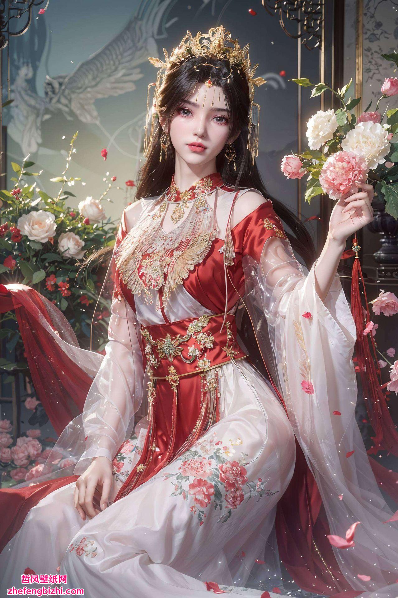 以细腻的骨骼素材与花卉元素巧妙拼接这款AI绘画的李慕婉纱衣壁纸融合了国漫美女的独特韵味