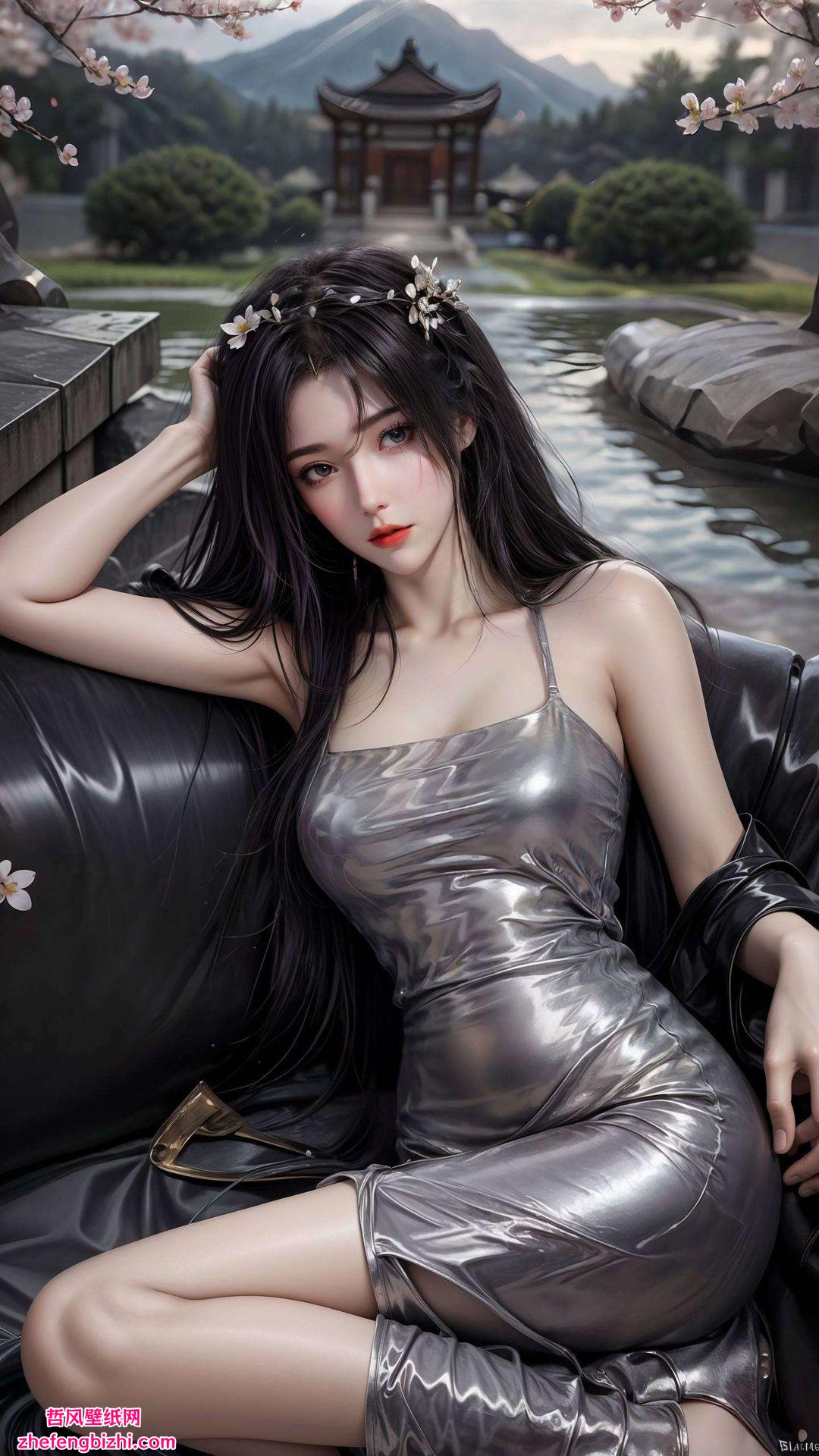 这款炫彩壁纸以AI国漫女主柳神的形象为核心她身着黑色衣服