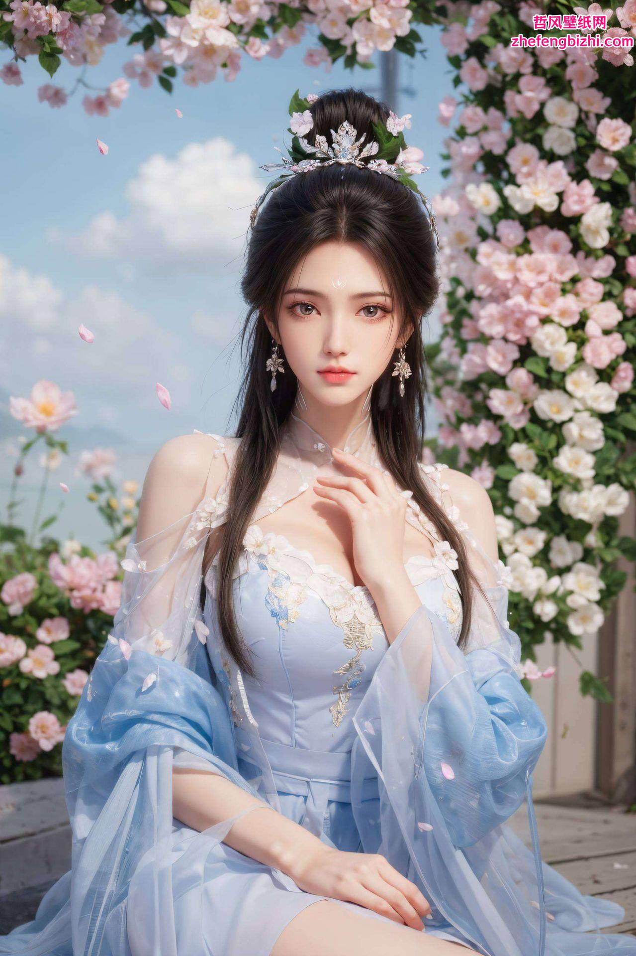 高清壁纸中的她条纹元素映衬出她的灵动之美