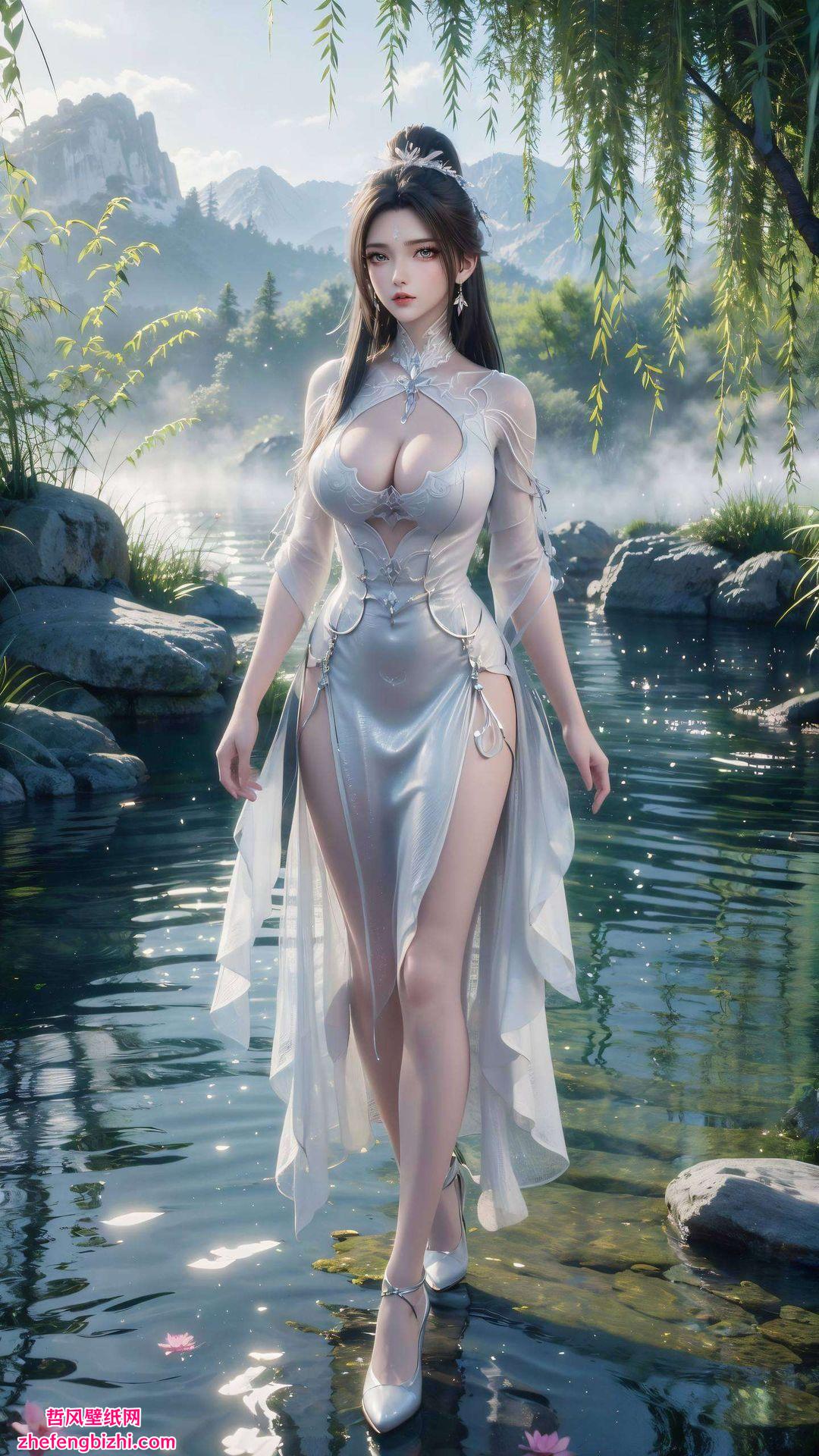 仿佛置身仙境这款AI绘画角色素材波点2K高清炫彩壁纸