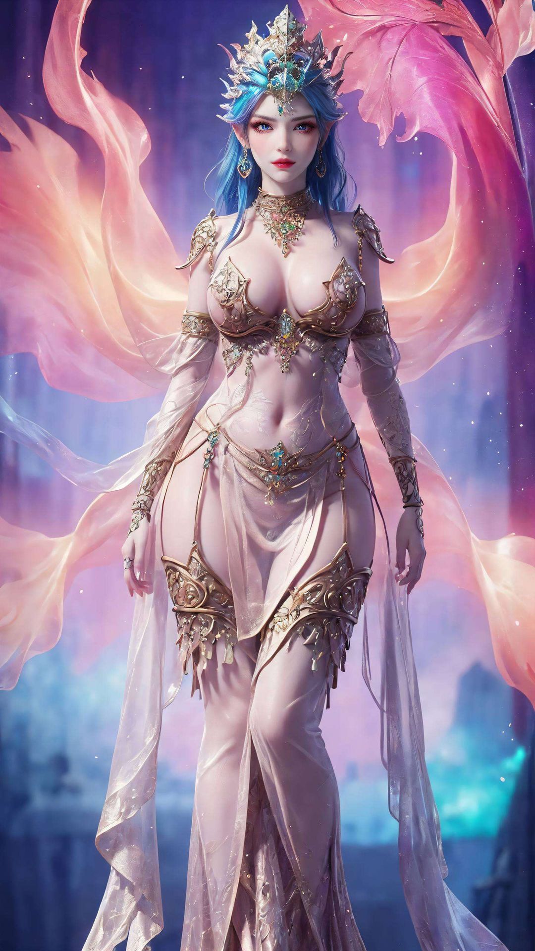 她的眼神透露着深邃的哀愁在炫酷的赛博朋克世界中