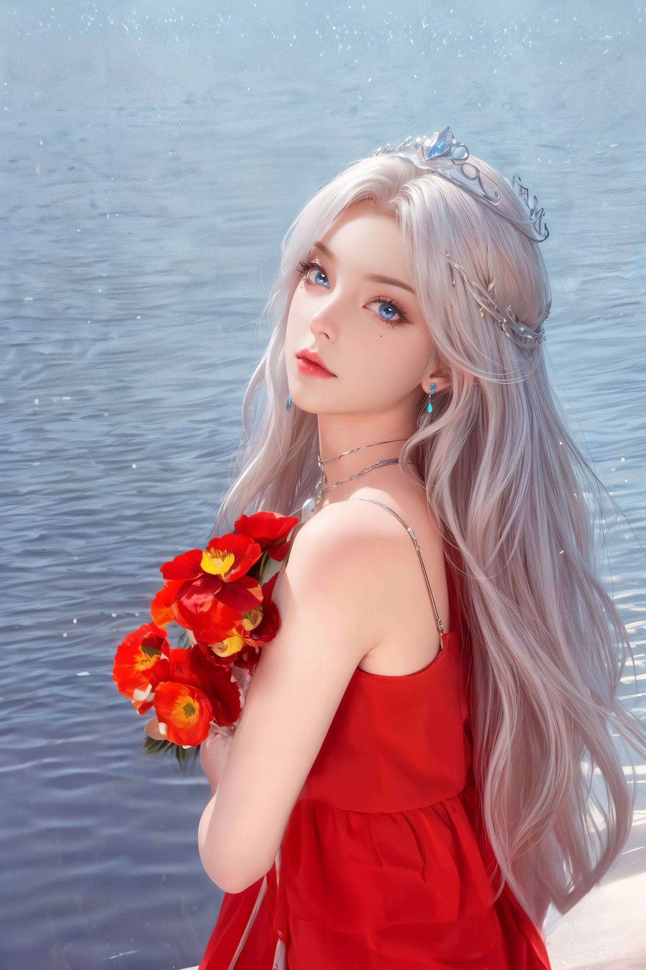 与国漫美女的对称画面相映成趣在电脑屏幕上