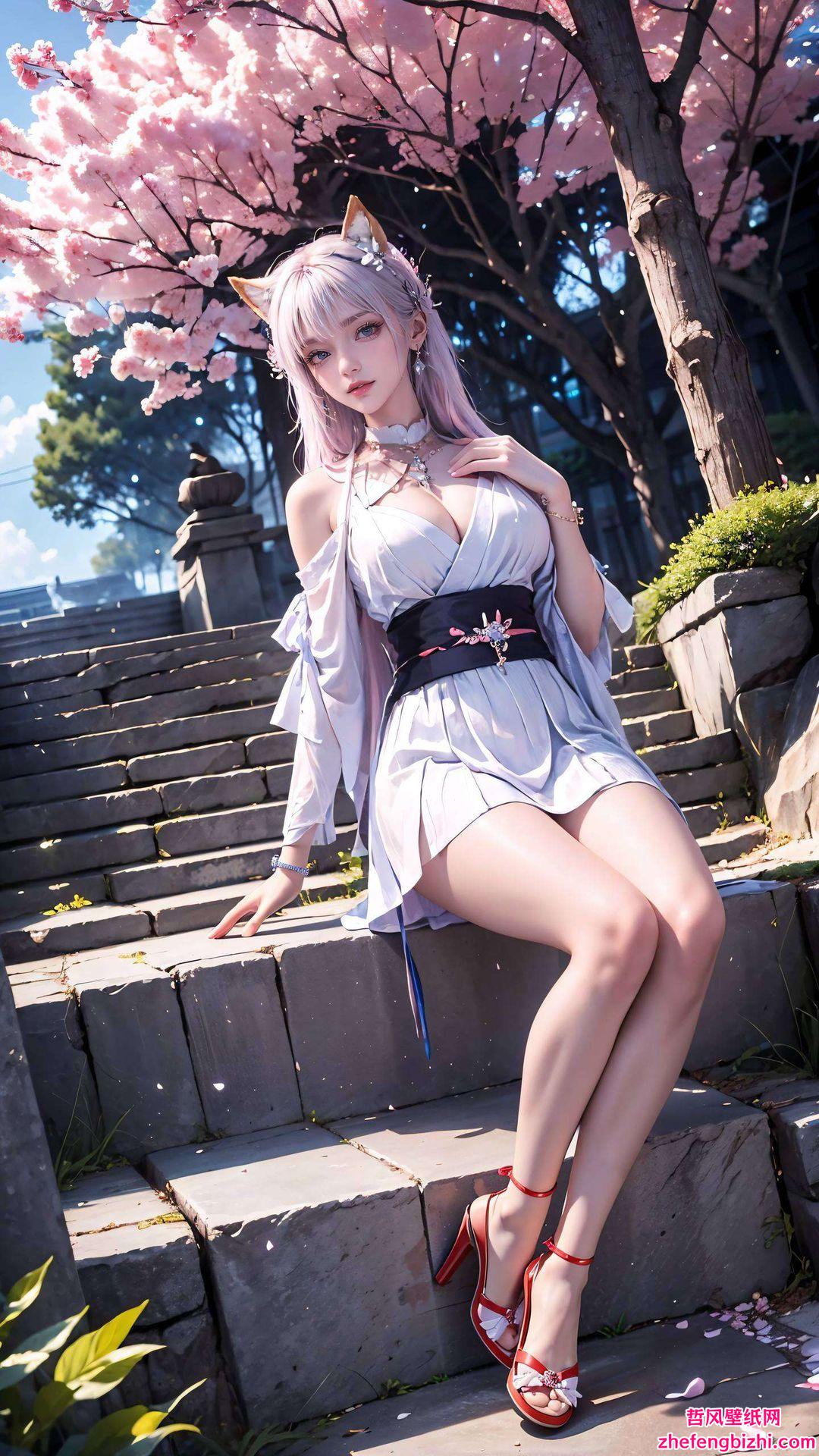 融合自然风光这款圣采儿国漫美女壁纸