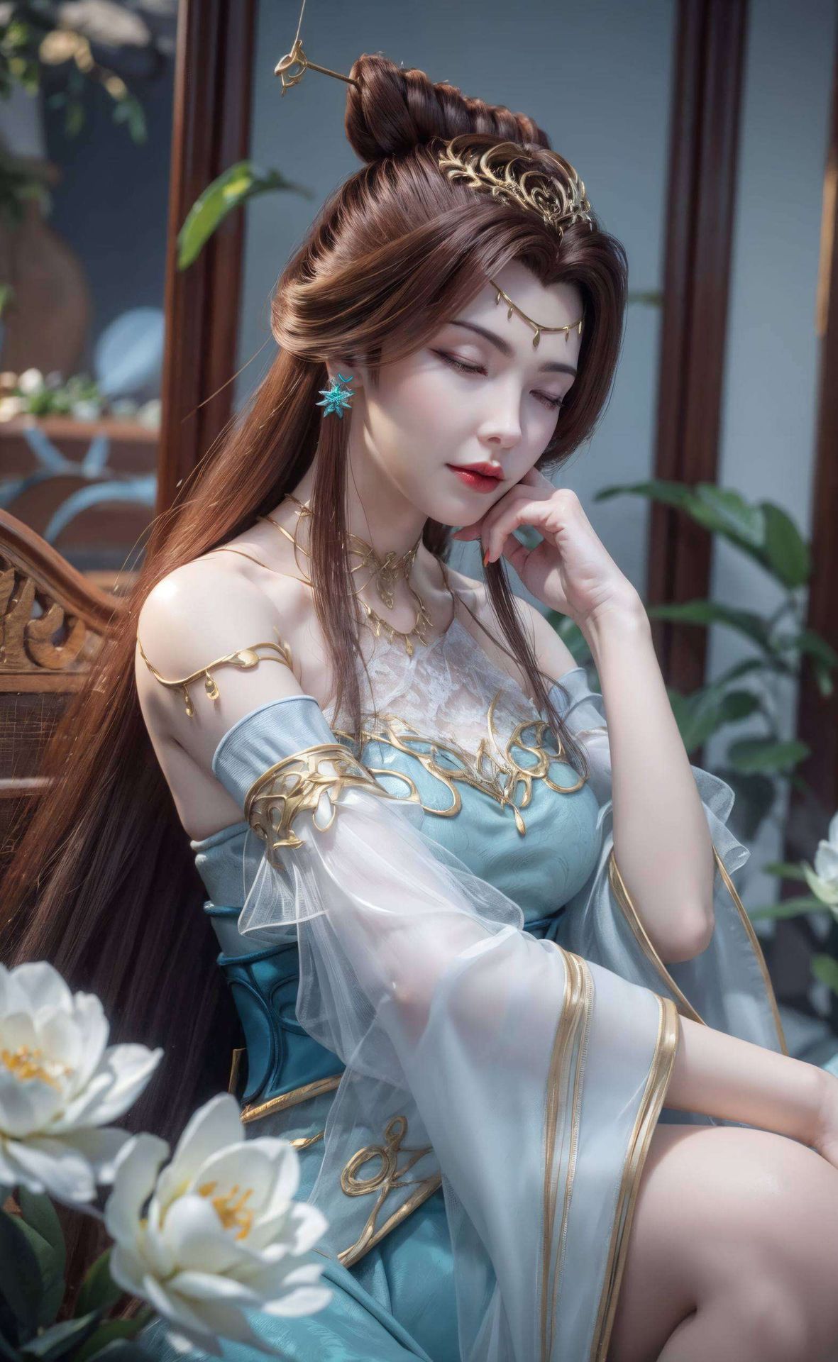 仿佛诉说着一段不为人知的故事这幅国漫美女构图