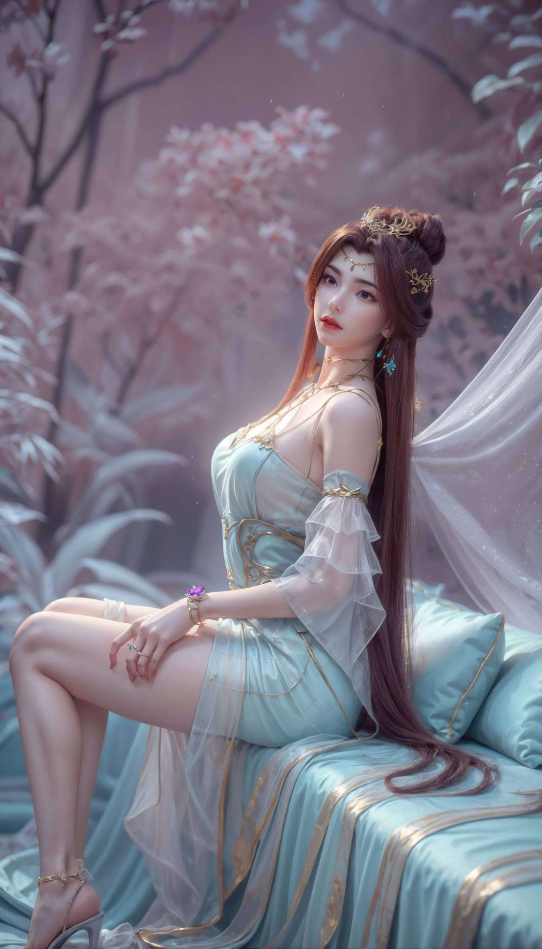 花卉环绕中的灵动少女苏灵韵苏灵韵壁纸竖屏高清：绽放的国漫之美