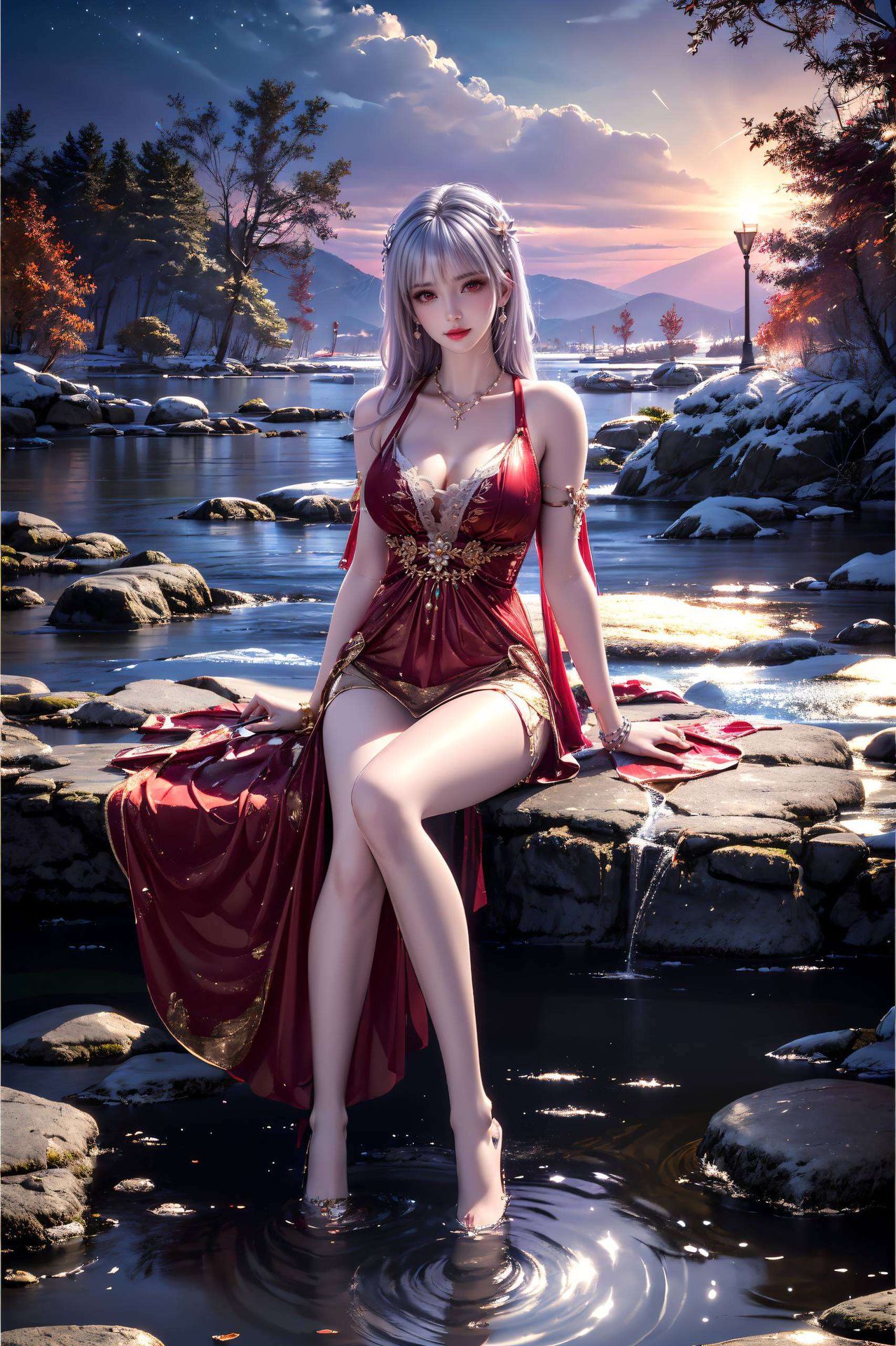 绘制了太阴玉兔的唯美水彩如梦似幻