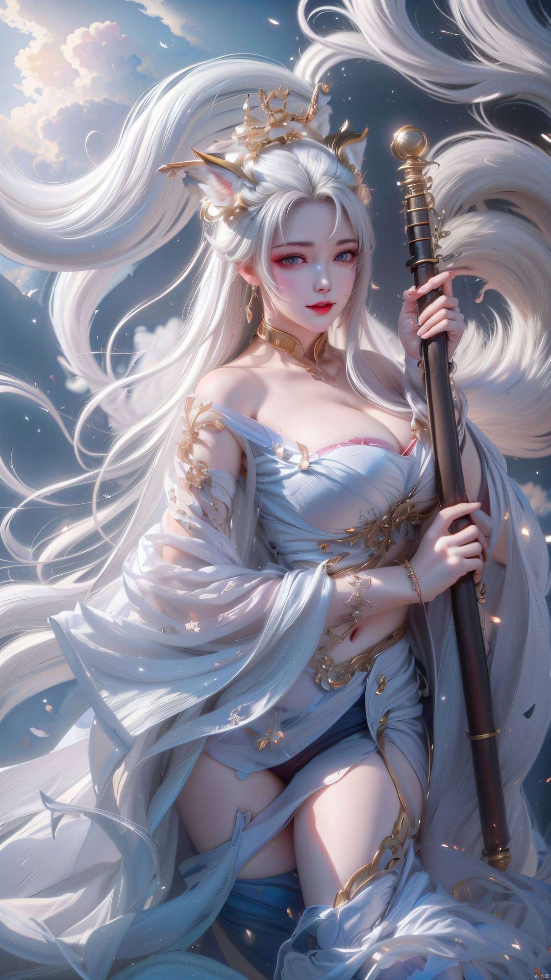 捕捉了她飘逸的狐尾与神秘的幽光超清晰苹果墙纸