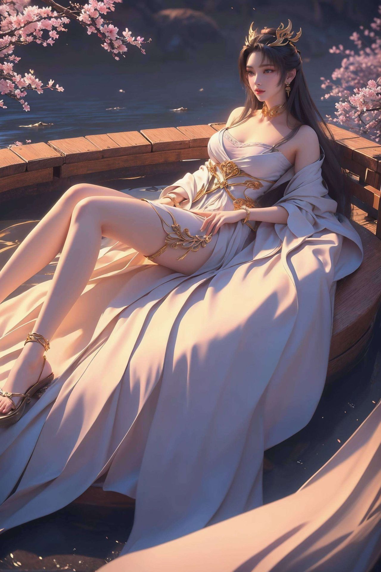 她身披丝绒长裙绘制微笑的天狐仙子