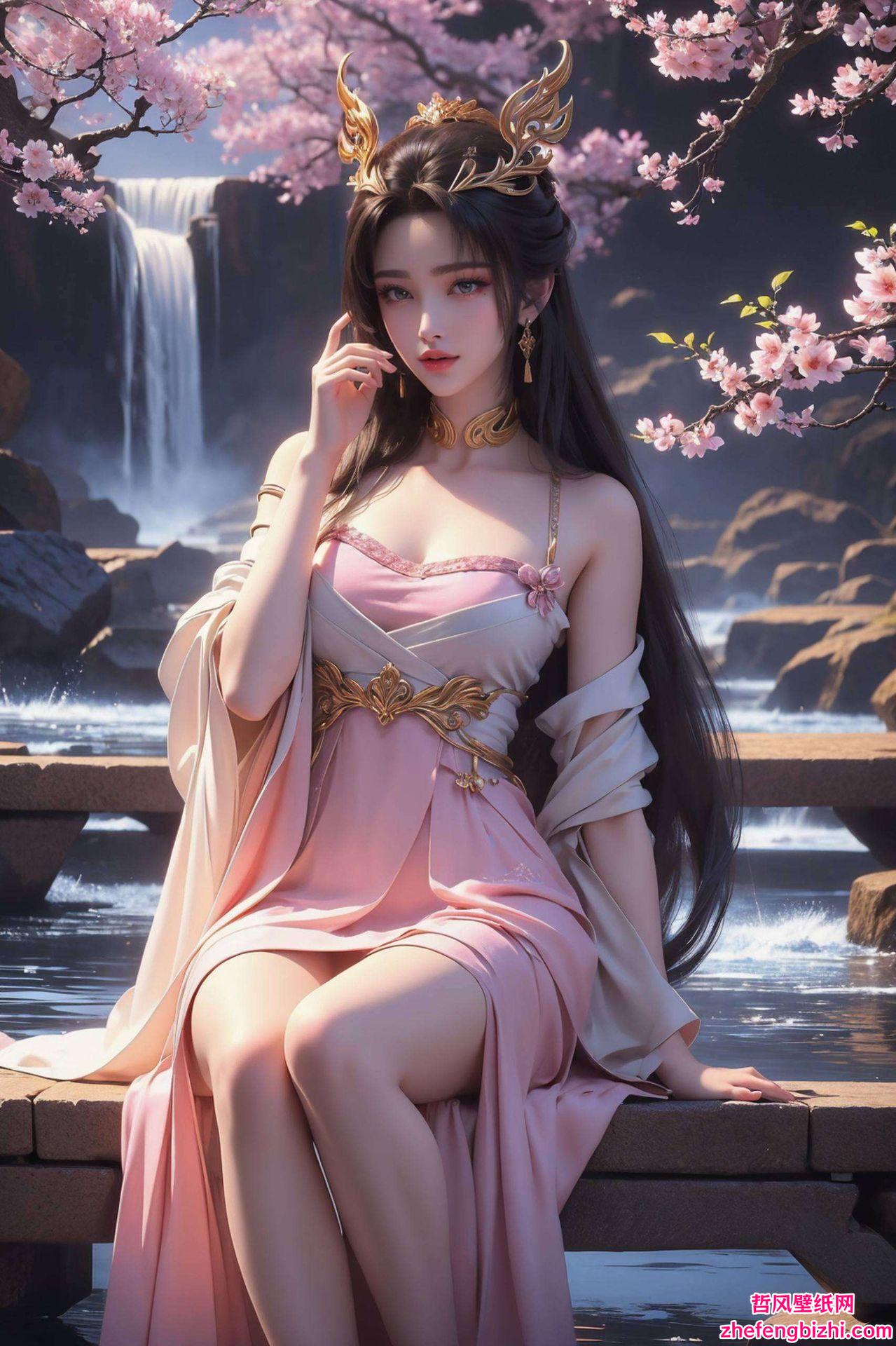 天狐仙子翩翩起舞这款绿色二次元壁纸