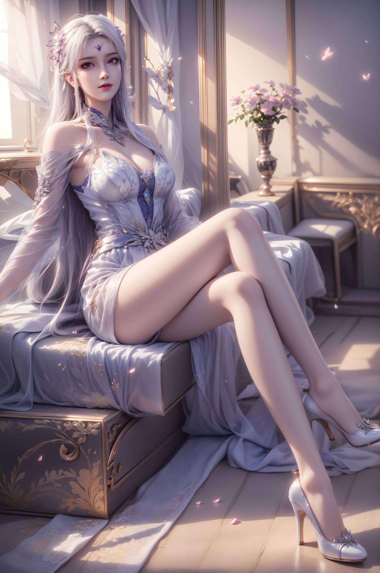 在紫色的幽雅基调中这幅国漫美女壁纸