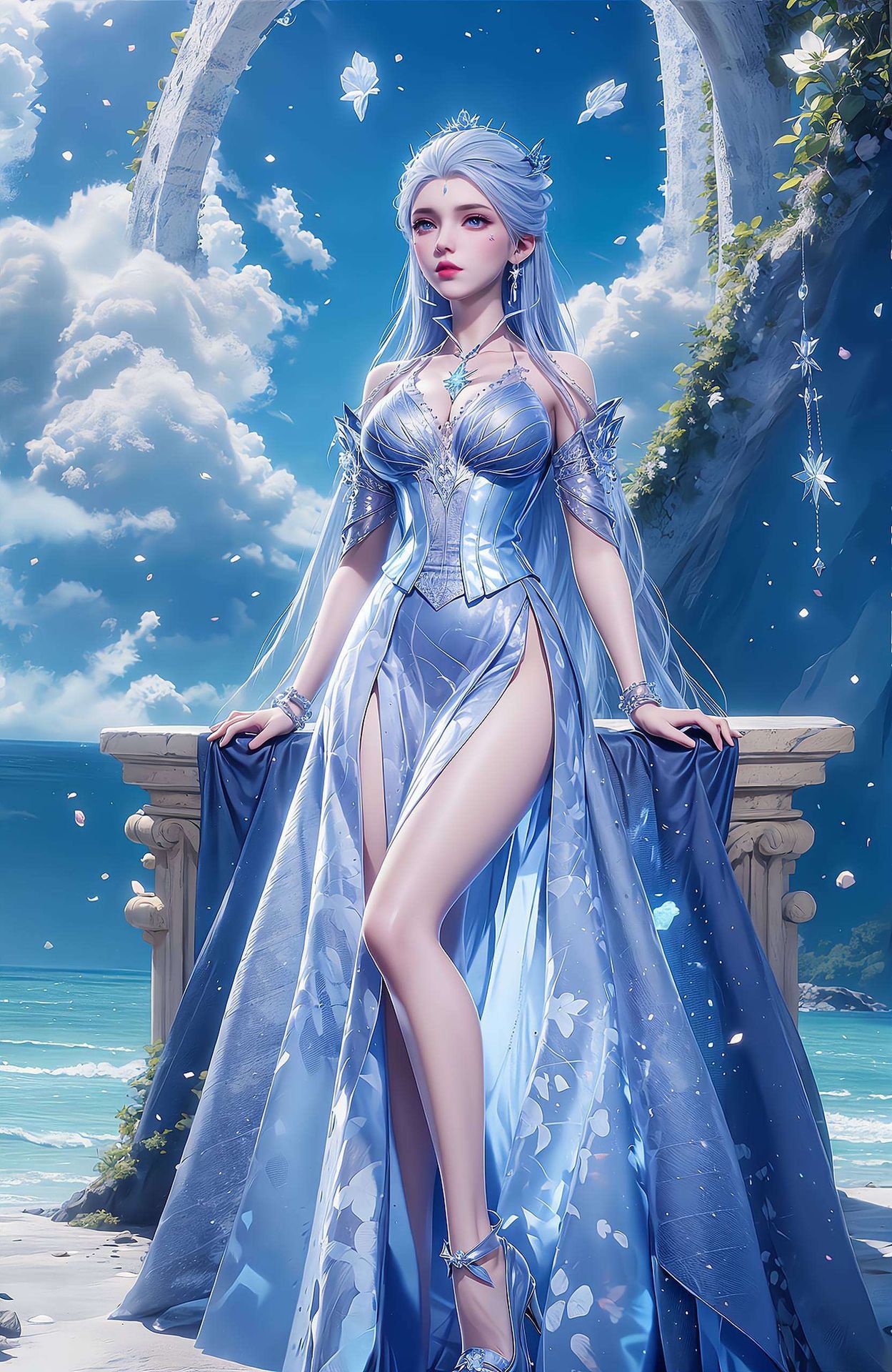 雪女那晶莹剔透的冰蓝长发这款国漫壁纸