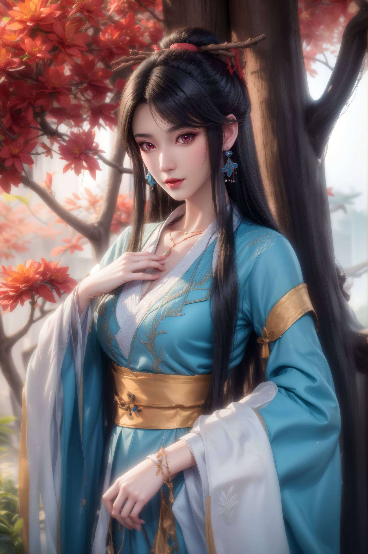 搭配活泼可爱的角色形象这款AI国漫女主渐变2560p炫彩壁纸