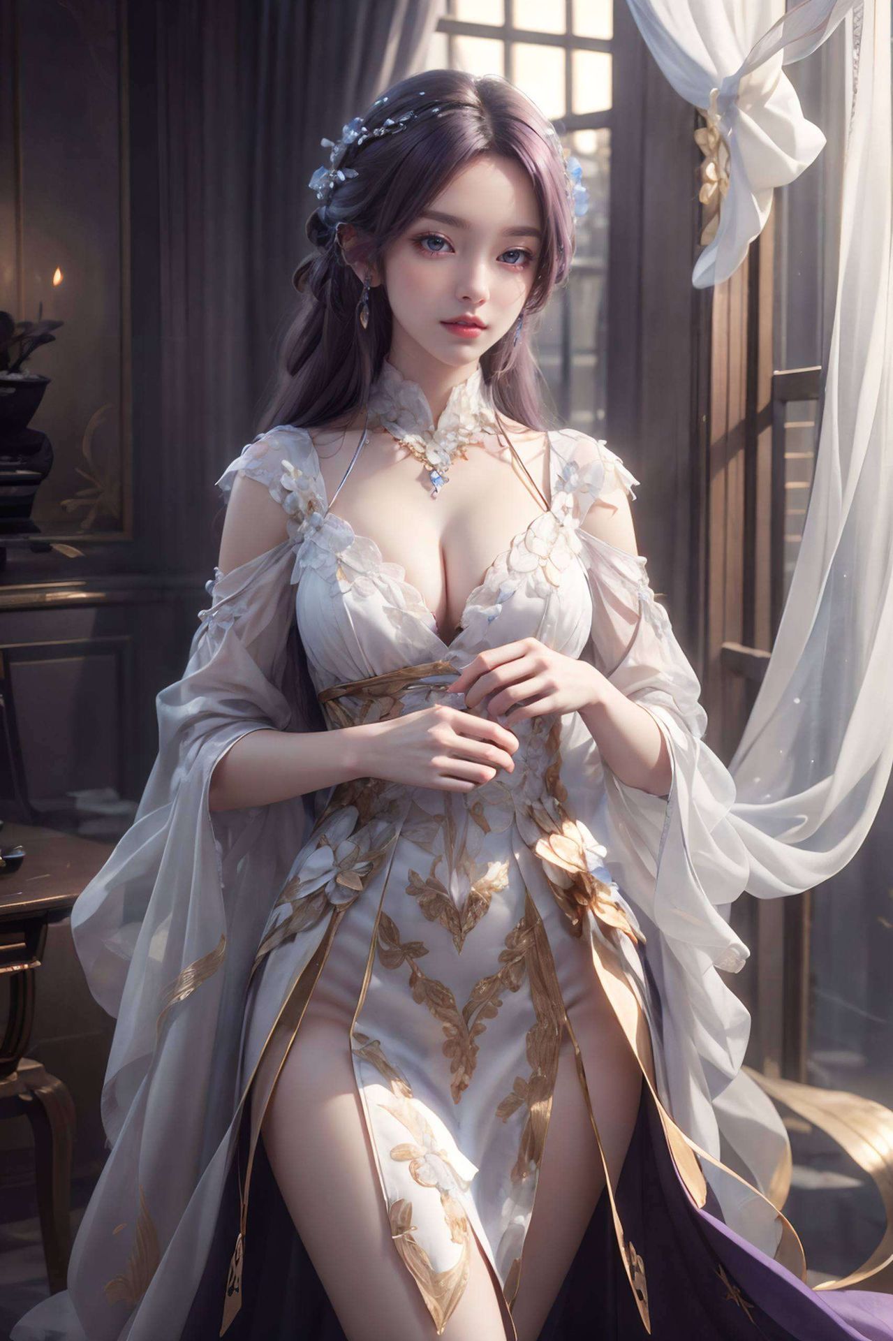 自然的平板纹理与她的灵动身姿相映成趣平板桌面背景上