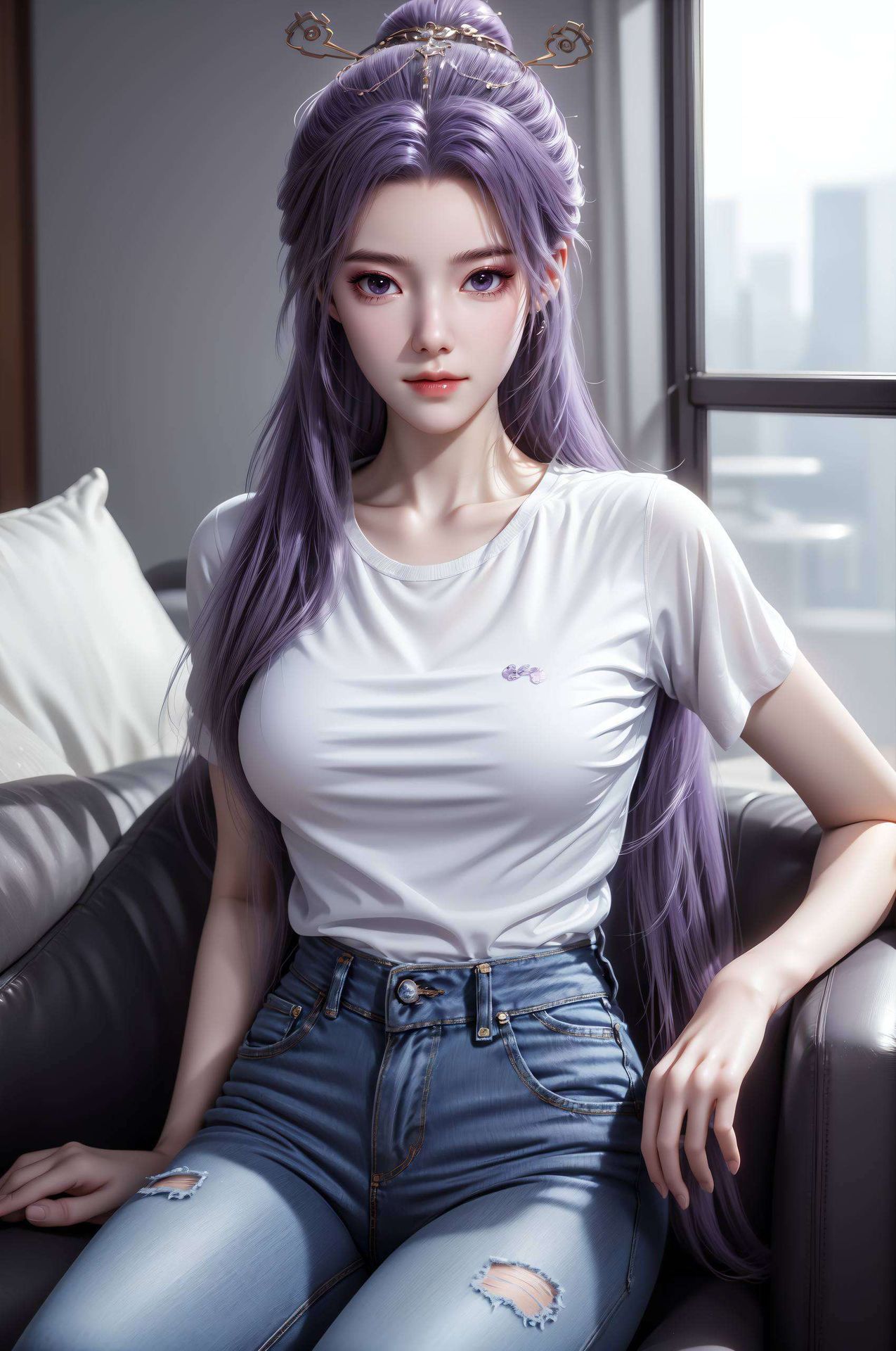 金属质感与柔美身姿完美融合赛博朋克的霓虹灯光映衬下