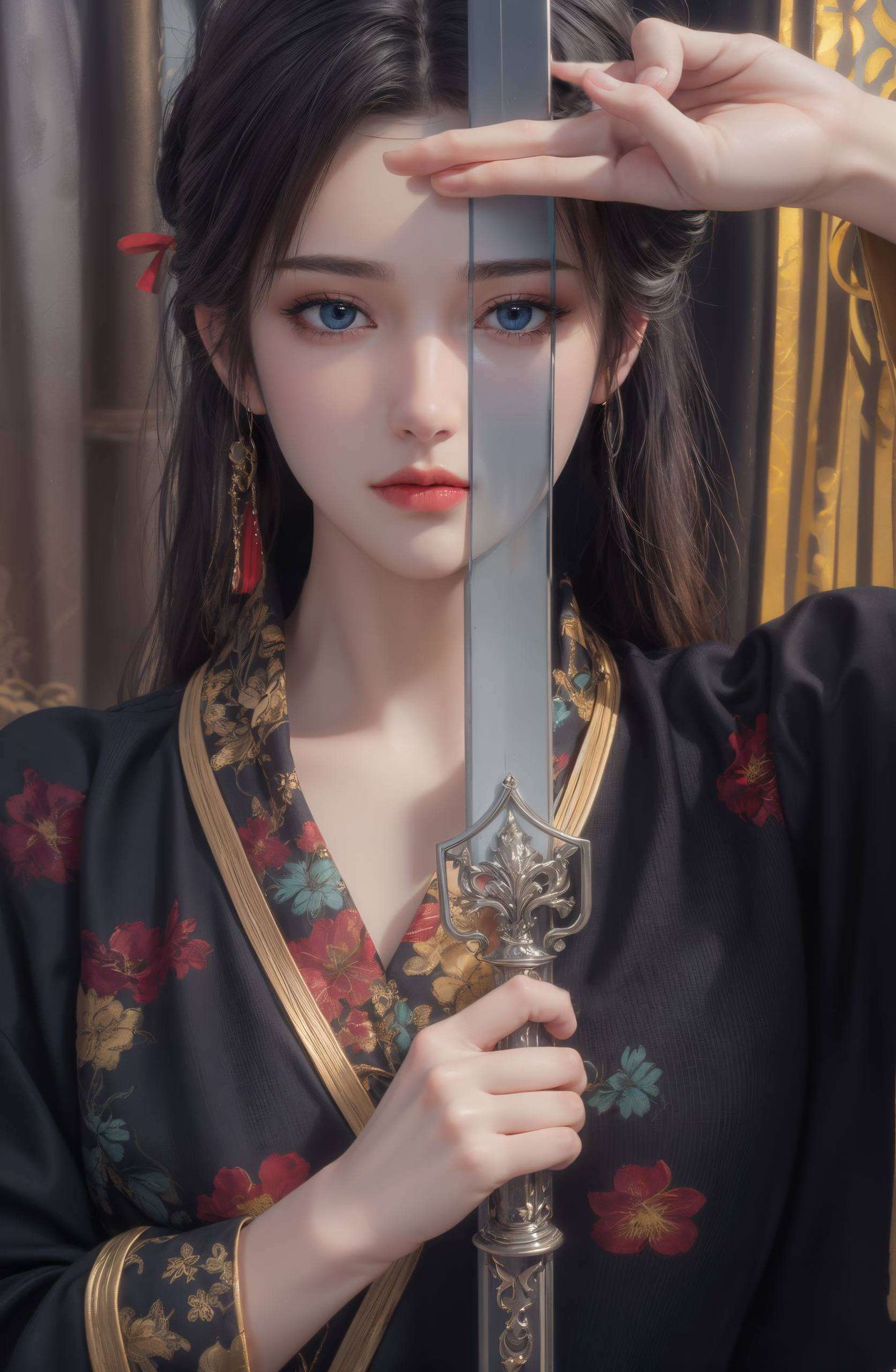 青丝飘扬细腻笔触勾勒出民族风韵