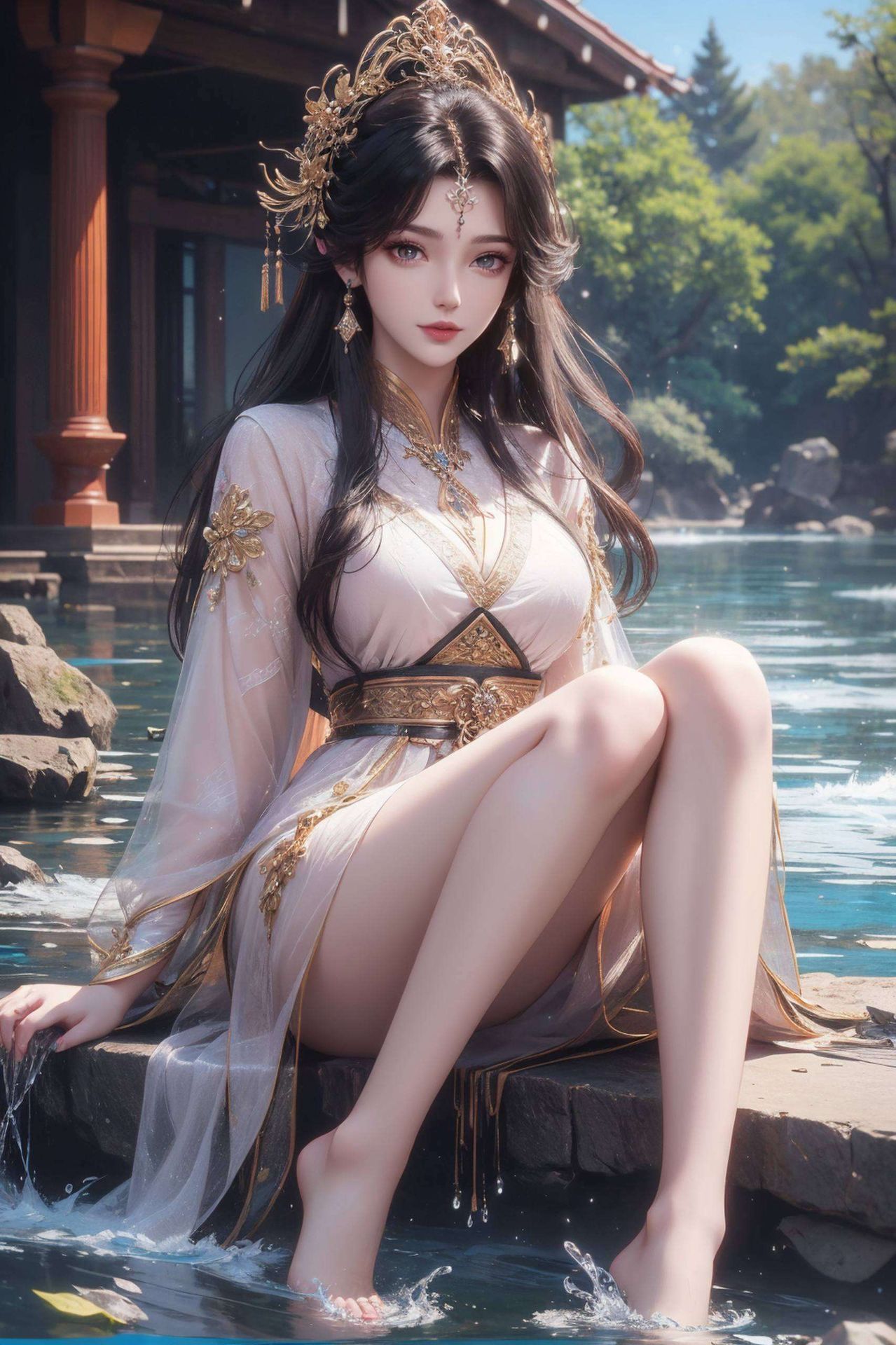 一双美腿优雅露出一截灵动活泼