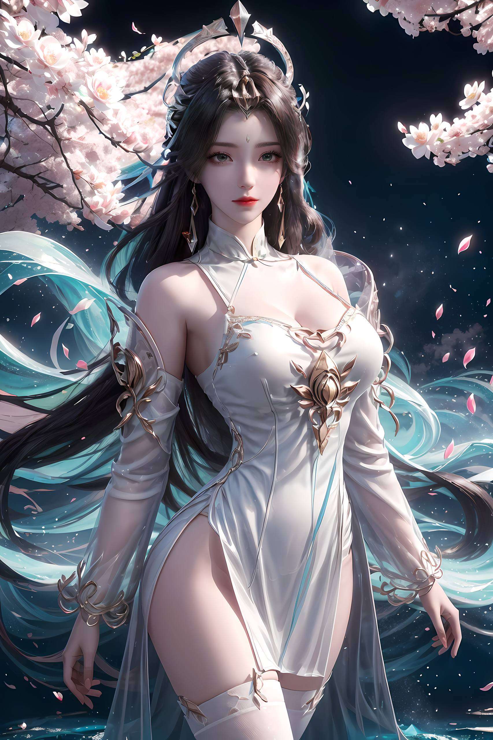 在风中轻轻摇曳她那如瀑布般的长发